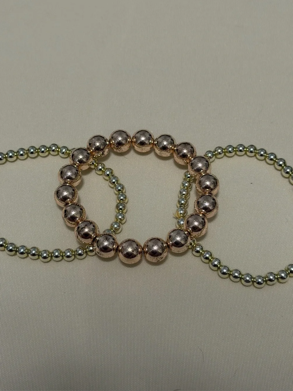 Green Beaded, Gold, and Silver Women's Bracelets (3 Sets and 1 Single Chunky)